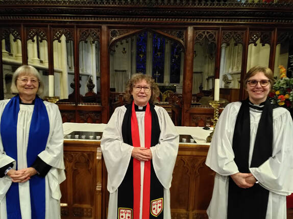 Our Ministry Team: Canon Janet (Rector), Revd Theresa Morton (Assistant Curate), and Janice Wones (Reader)